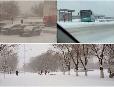 Мощный снегопад обрушился на Караганду (фото, видео)